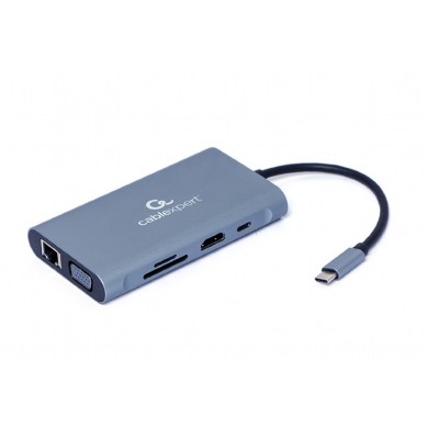 Adaptor Multiport Gembird A-CM-COMBO7-01/ USB-C/ 3xUSB-A/ 1xUSB-C (PD 100W)/ HDMI/ VGA/ miniJack 3.5mm/ SD/ microSD