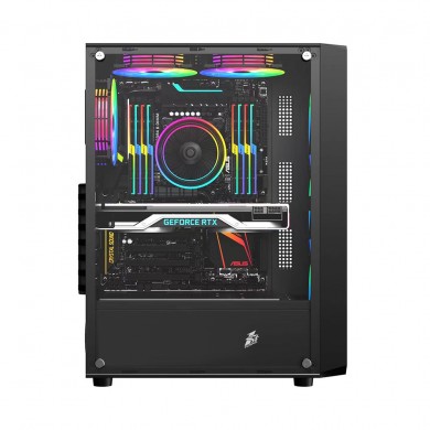 Carcasa Gaming 1STPLAYER FD3 / w/oPSU / Side-Window / 6x120mm / ATX / Black