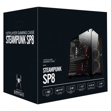 Carcasa Gaming 1STPLAYER SP8 / no PSU / Side-Window / 7x120mm / ATX / Black