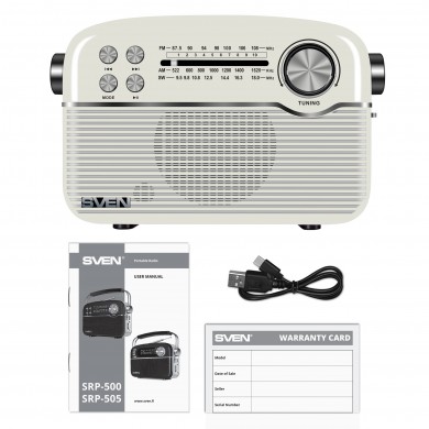 Boxa portabila SVEN SRP-500, White / 3W / Bluetooth / FM/AM/SW Radio / USB / microSD