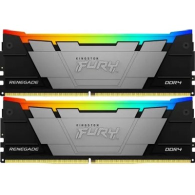 64GB (Kit of 2*32GB) DDR4-3600  Kingston FURY&reg; Renegade DDR4 RGB, PC28800, CL18, 1.35V, Symmetric Black/Silver Large heat spreader, Dynamic RGB effects featuring Kingston FURY Infrared Sync technology, Intel XMP Ready 2.0 (Extreme Memory Profiles)