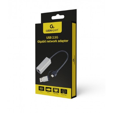 USB 3.1 + USB Type-C /  2.5G Gigabit Ethernet Adapter  / Gembird A-USB3AC-LAN2G-01