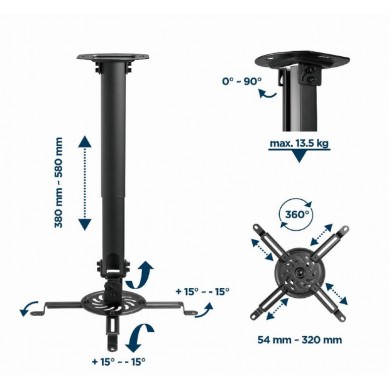 Suport de tavan reglabil pentru proiector Gembird CM-B-01/ 380 ~ 580 mm/ max 13kg/ Black