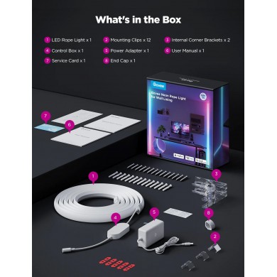 Lumina neon de tip franghie pentru captuseala peretilor GOVEE Neon Rope Light / 5m / Multicolor / Wi-Fi + BT