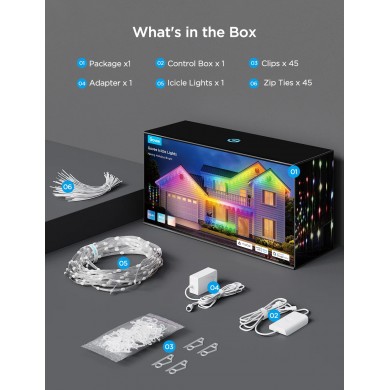 Luminite sub forma de turturi de exterior GOVEE RGBIC Icicle Ligths 10M Luminite sub forma de turturi de exterior GOVEE RGBIC Icicle Ligths 10M