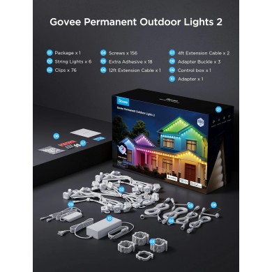 Lumini de exterior GOVEE RGBICW Permanent Outdoor Lights 2 30M, 72 Lights