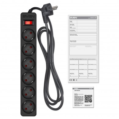 Surge Protector SVEN SF-06E/ 6 Sockets/ 2300W/ 3.0m/ Black