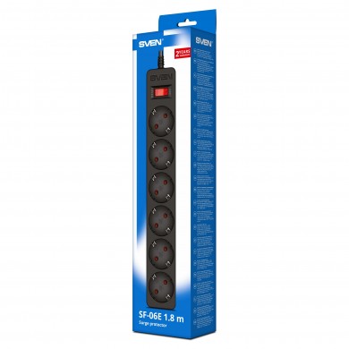 Surge Protector SVEN SF-06E/ 6 Sockets/ 2300W/ 3.0m/ Black