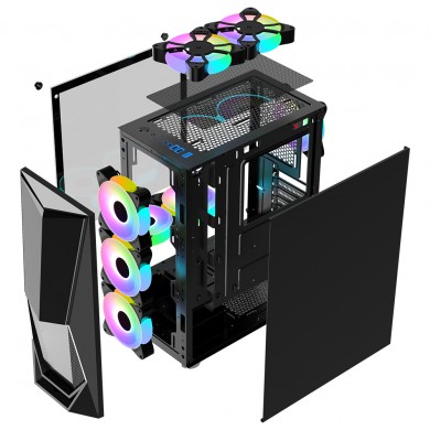 Carcasa 1STPLAYER DK-3 / w/oPSU / Side-Window / 3x120mm / ATX / Black