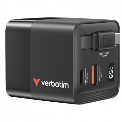 Incarcator Verbatim Mini GaN / 65W / 2 porturi / retractable USB-C cable Incarcator Verbatim Mini GaN / 65W / 2 porturi / retractable USB-C cable