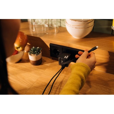 Incarcator Verbatim Mini GaN / 65W / 2 porturi / retractable USB-C cable