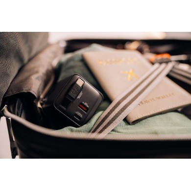 Incarcator Verbatim Mini GaN / 65W / 2 porturi / retractable USB-C cable