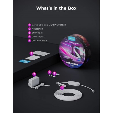 Banda de lumina GOVEE RGBICW COB Strip Light Pro 3m, White Banda de lumina GOVEE RGBICW COB Strip Light Pro 3m, White