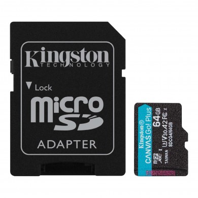 Card de memorie microSD 64GB Kingston Canvas Go Plus Gen 4, A2, up to 200MB/s, + SD adapter