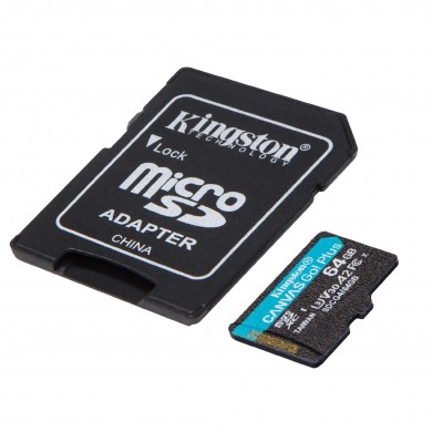 Card de memorie microSD 64GB Kingston Canvas Go Plus Gen 4, A2, up to 200MB/s, + SD adapter