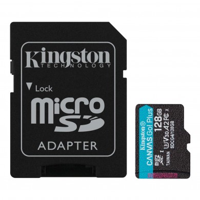 Card de memorie microSD 128GB Kingston Canvas Go Plus Gen 4, A2, up to 200MB/s, + SD adapter