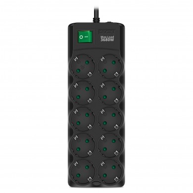 Surge Protector SVEN SF-10E-16/ 10 Sockets/ 3680W/ 5.0m/ Black
