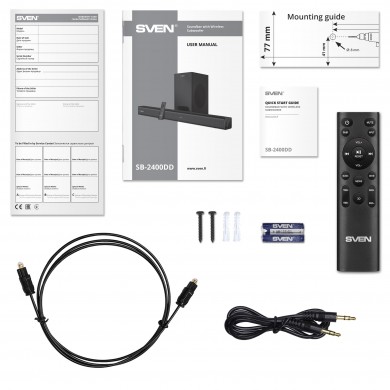 Soundbar cu subwoofer wireless SVEN SB-2400DD Black  / 400W RMS / Bluetooth