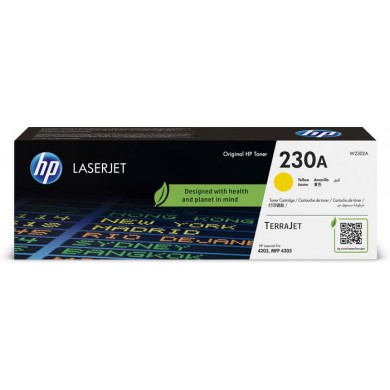 HP 230A Yellow Toner 1,800 pages for  HP Color LaserJet Pro 4203dn, HP Color LaserJet Pro 4203dw, HP LaserJet Pro MFP 4303dw, HP LaserJet Pro MFP 4303fdn, HP LaserJet Pro MFP 4303fdw