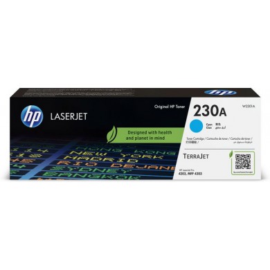 HP 230A Cyan Toner 1,800 pages for  HP Color LaserJet Pro 4203dn, HP Color LaserJet Pro 4203dw, HP LaserJet Pro MFP 4303dw, HP LaserJet Pro MFP 4303fdn, HP LaserJet Pro MFP 4303fdw