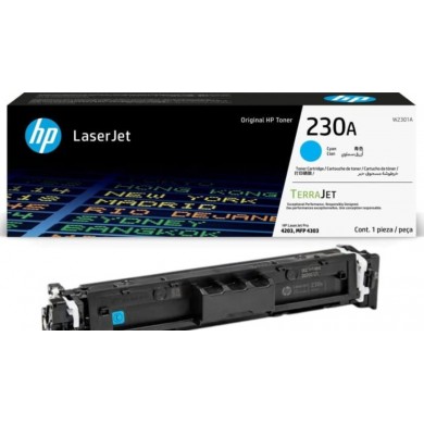 HP 230A Cyan Toner 1,800 pages for  HP Color LaserJet Pro 4203dn, HP Color LaserJet Pro 4203dw, HP LaserJet Pro MFP 4303dw, HP LaserJet Pro MFP 4303fdn, HP LaserJet Pro MFP 4303fdw