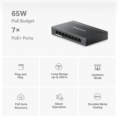 Switch MERCUSYS MS108GP/ 8 port / 1000Mb / RJ45 / Plastic case