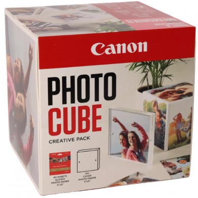 Cub foto si rama Canon Photo Cube Creative Pack - PP-201 5x5&rdquo; Hartie Foto Plus Glossy II (40 file) + Rama Foto