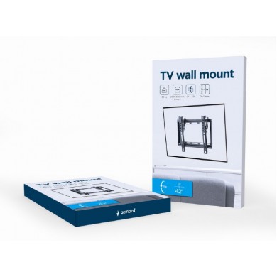 TV-Wall Mount for 23-42”- Gembird ”WM-42T-04”, up to 8 degrees tilting, max. 35 kg, distance TV to Wall: 20.5 mm, max. VESA  200 x 200, Black